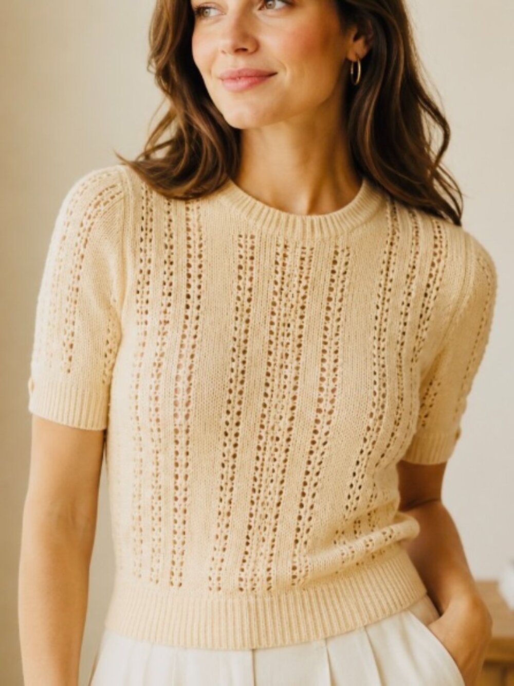 Women's Pointelle sweater size MED NWT cream classic office casual cotton